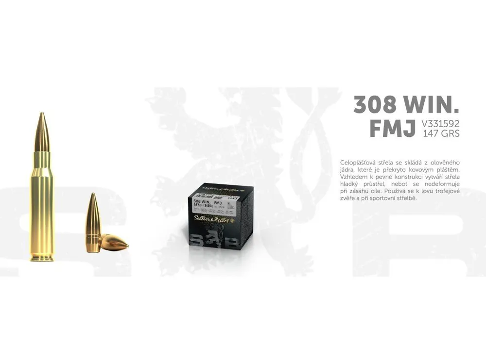 S&B Náboj .308WIN FMJ 2908\\/2, 9,55g\\/147grs - 50 ks Autentický