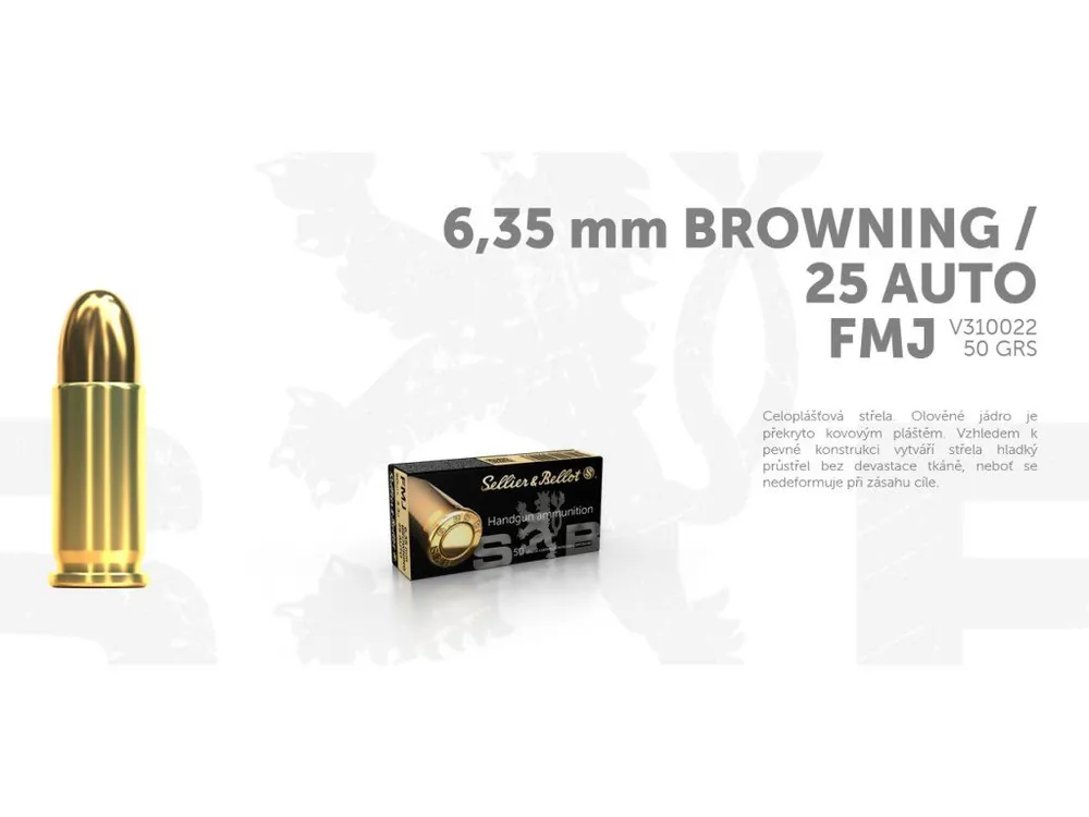 Přímo Od Výrobce S&B náboje 6,35 mm Browning \\/ 25 AUTO - FMJ 3,3g\\/50grs - 50 ks