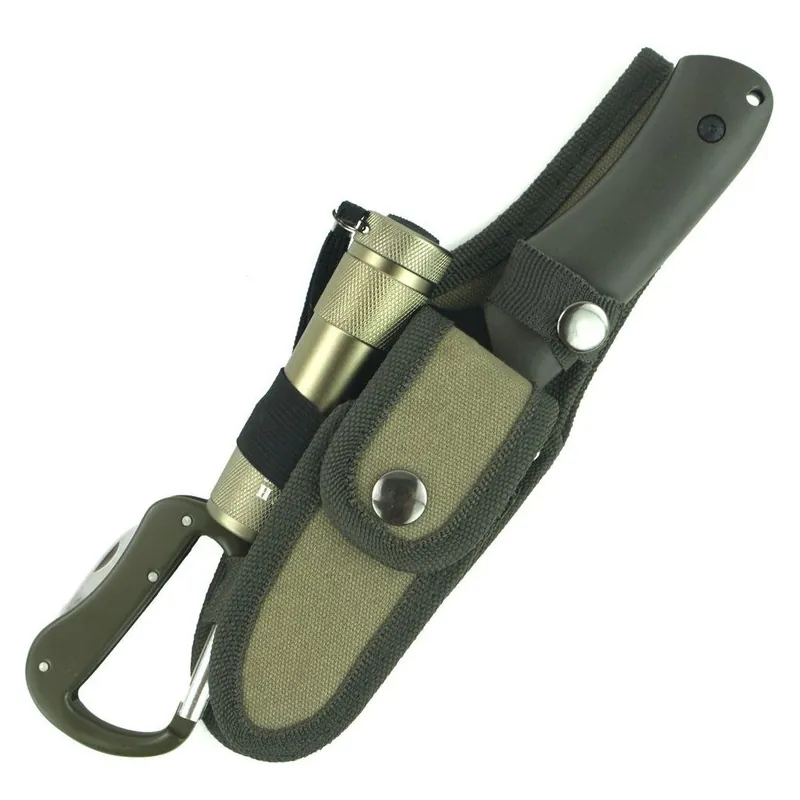Nůž s pouzdrem a svítilnou, Délka: 21,5 cm, Čepel 10 cm - (oliva) Kup Teď