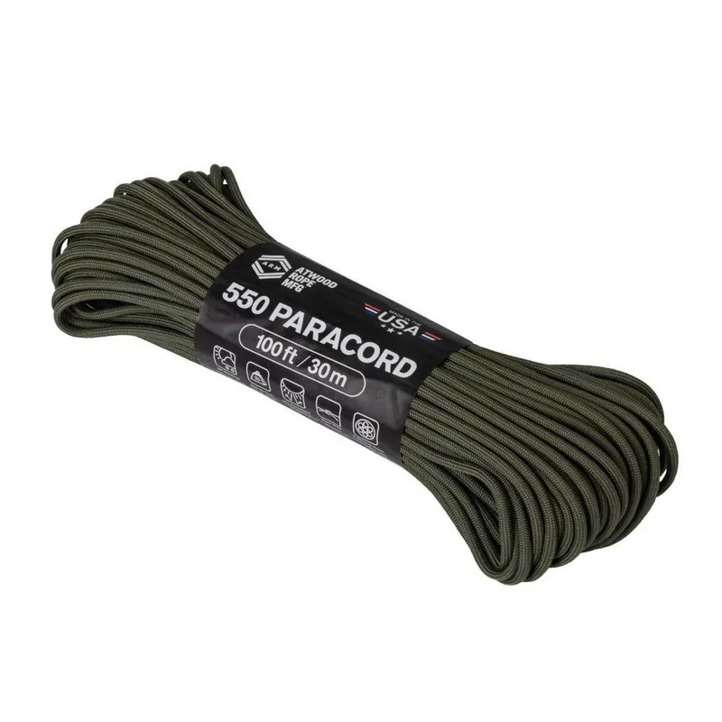 Padáková šňůra Tactical Paracord Olive Drab (délka 30 metrů, 550lbs\\/250kg) - Atwood Rope MFG Poslední Šance