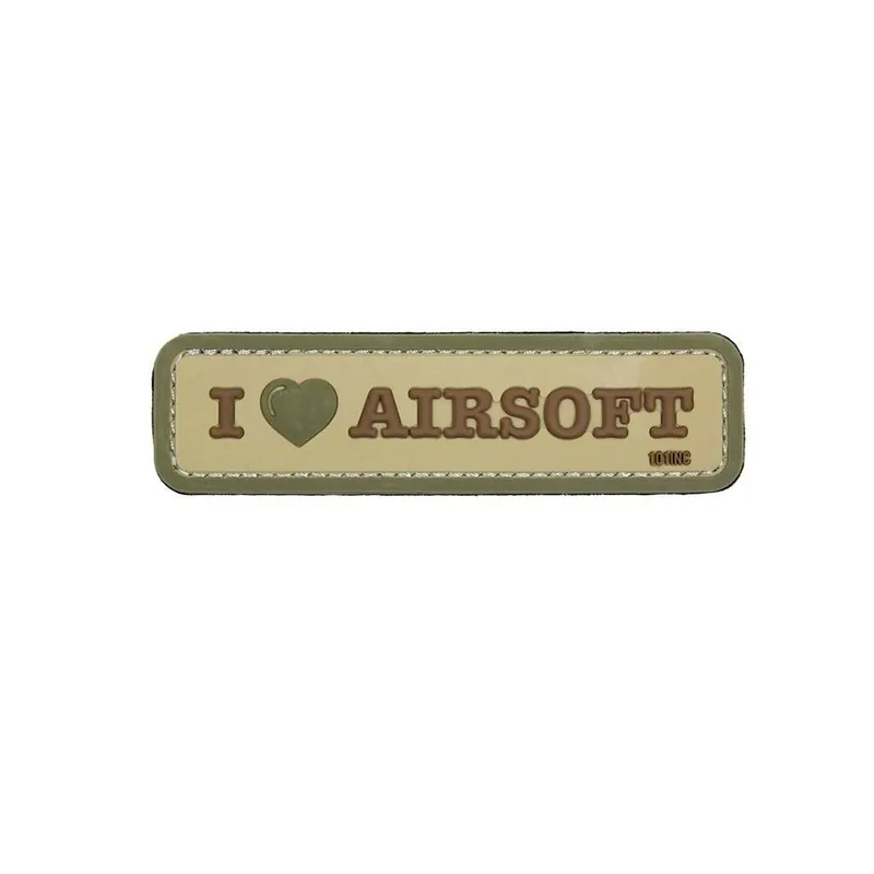 101INC 3D gumová nášivka I LOVE AIRSOFT - Coyote Autentický
