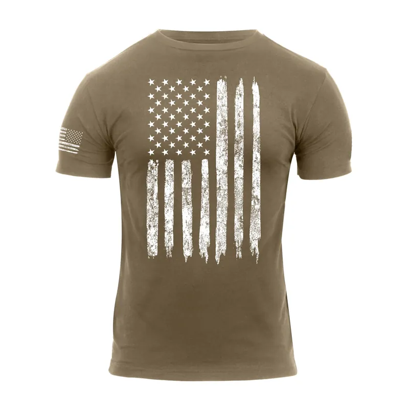 Nová Kolekce Triko DISTRESSED US bílá vlajka COYOTE BROWN